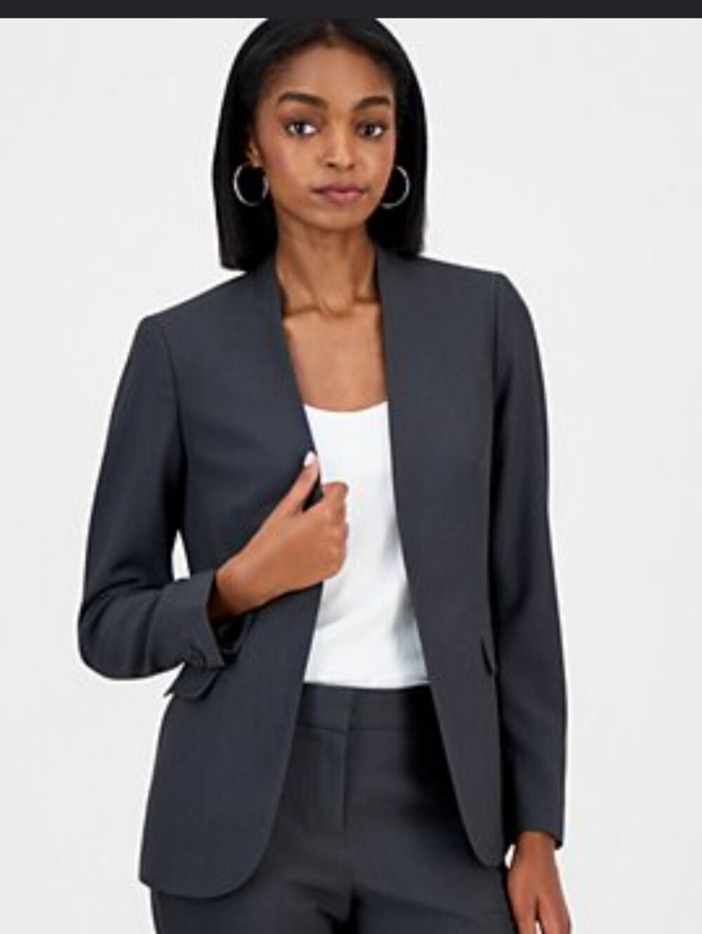 Gray Collarless Single-Button Women’s Blazer